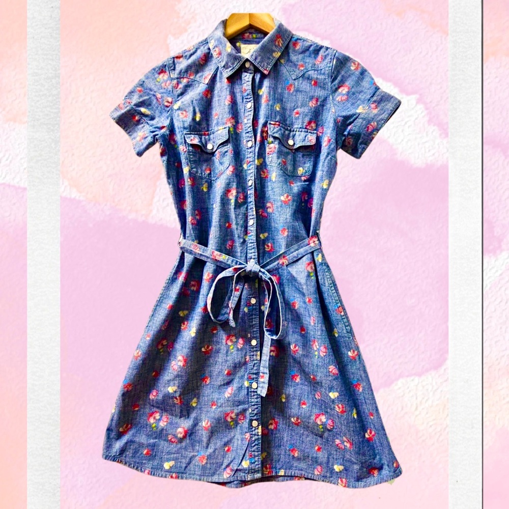NWOT Levi’s Denim Western Cowgirl Floral Shirt Dress with Pearl Snaps